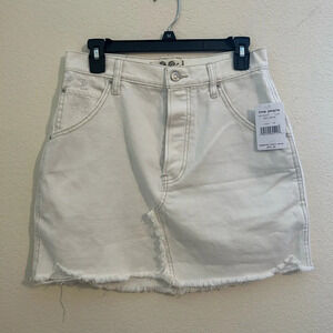 NWT We the Free, Free People Brea Cut Off Skirt Deco White Size 28 Cotton Denim